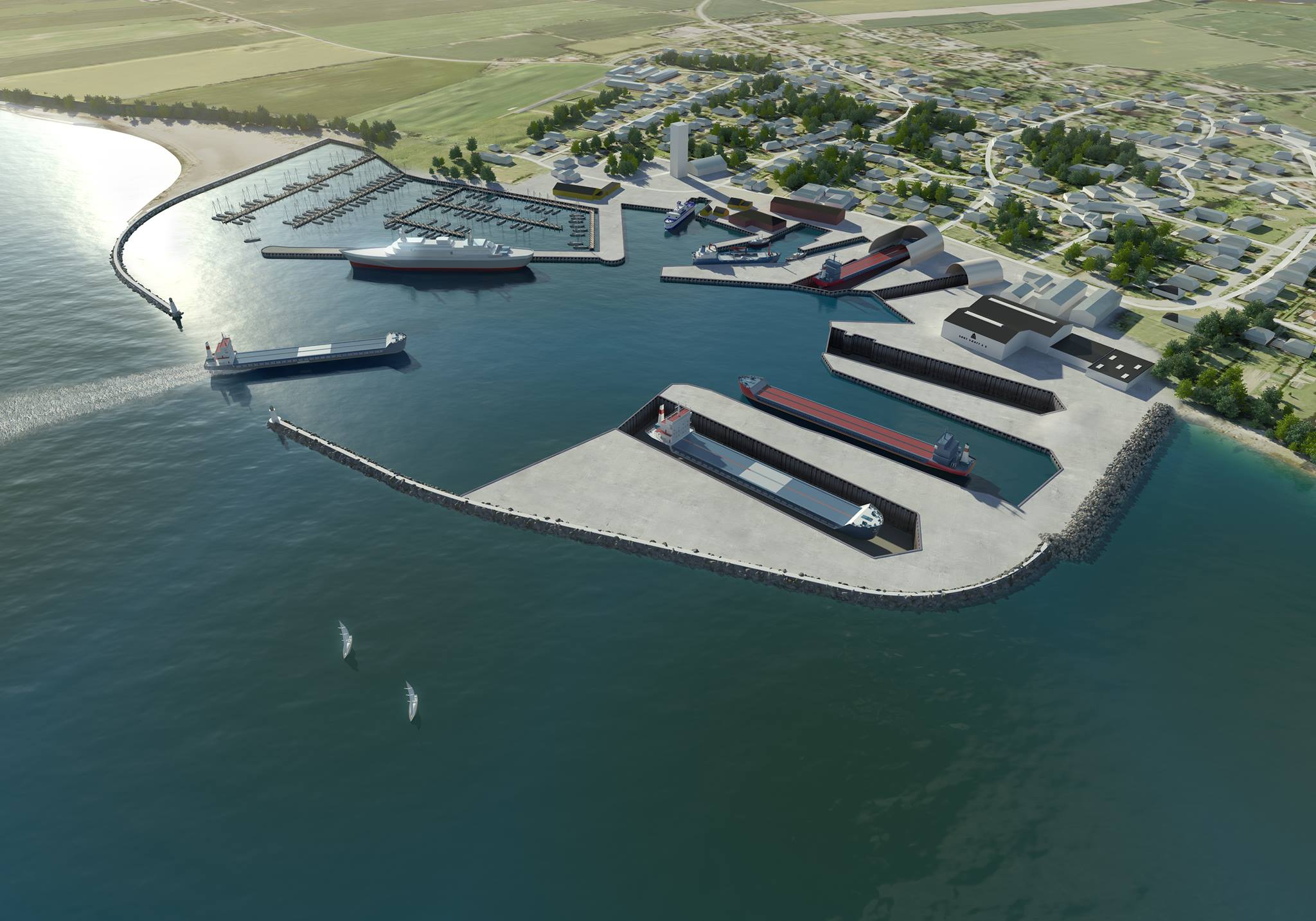 A 3D map showing future plans for the Port of Søby