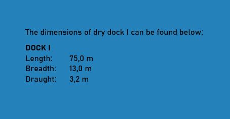 Blue sign showing the dimensions of dock 1