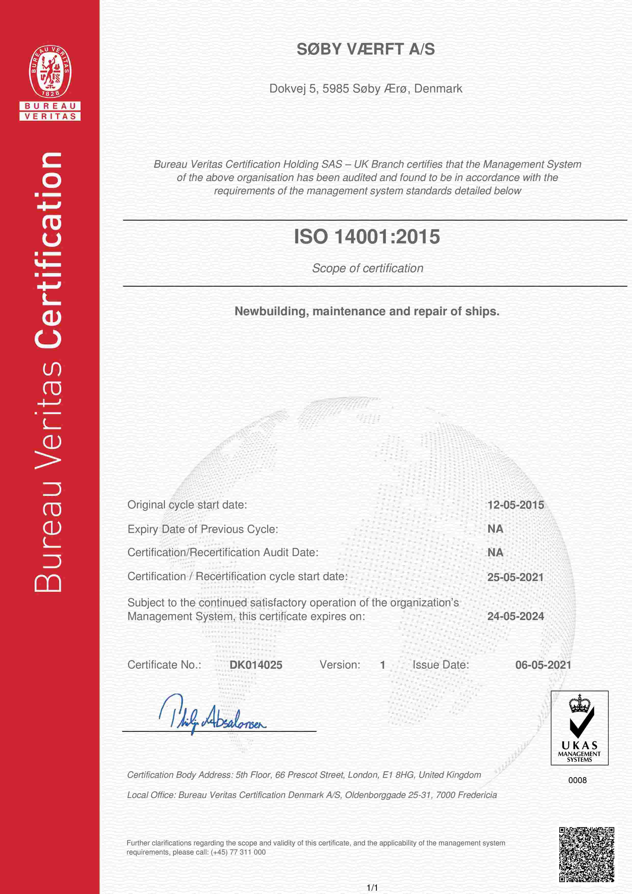 ISO 14001 certificate