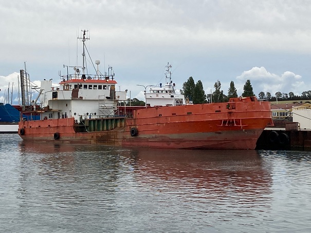 The vessel alongside Søby Shipyard repair berth